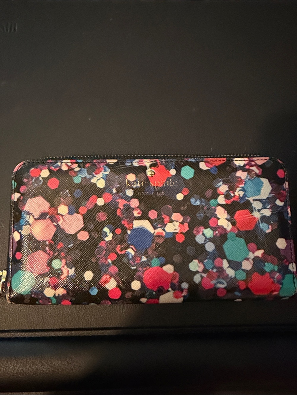 kate spade Black Multicolor Confetti Zip Wallet Storybook
